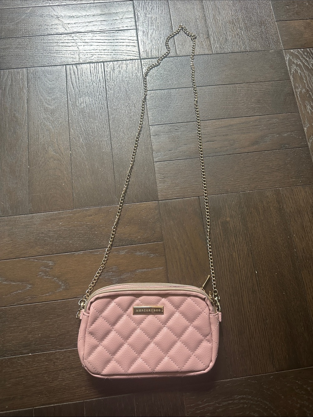 Quilted Pink Crossbody Bag with Gold Chain Strap